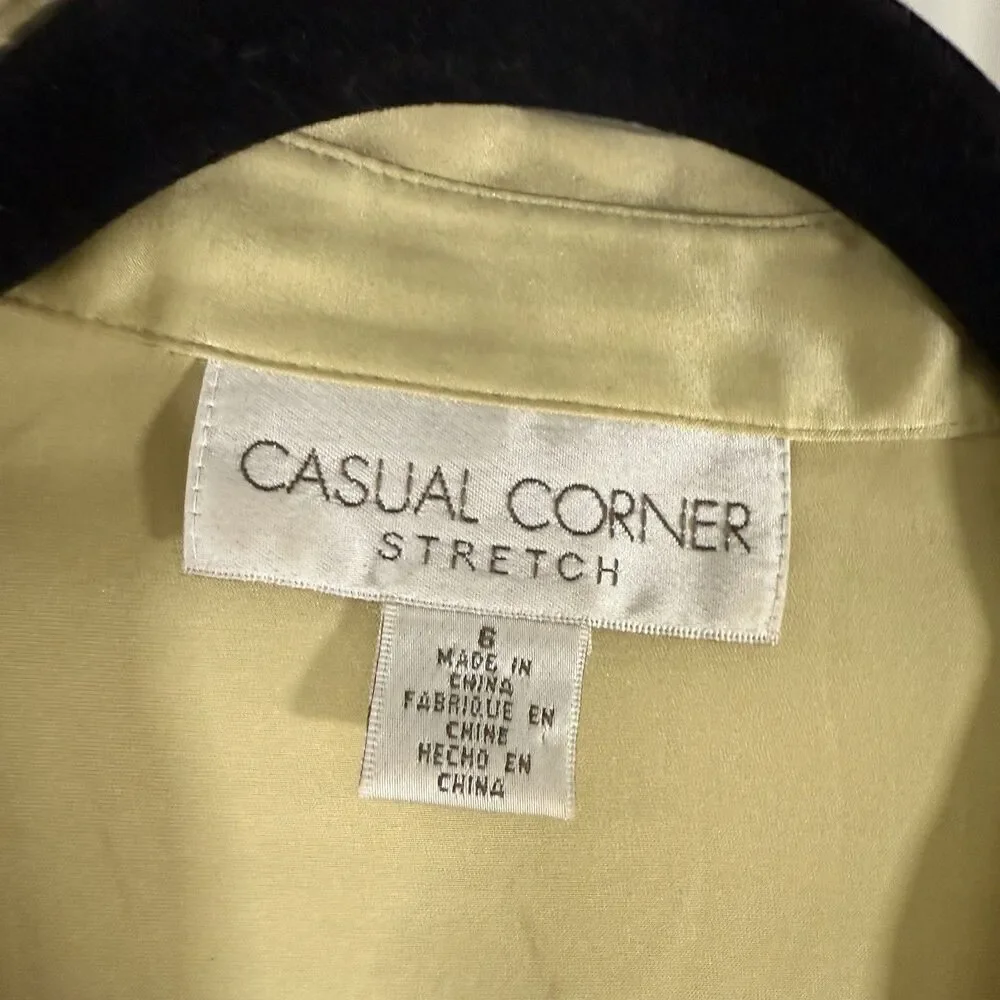 Casual Corner Stretch Silk Blend Blouse Women's 6 Green Button Up Long Sleeve